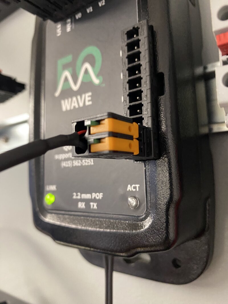 EQ Wave sensor powered via USB cable connected to DC input terminals